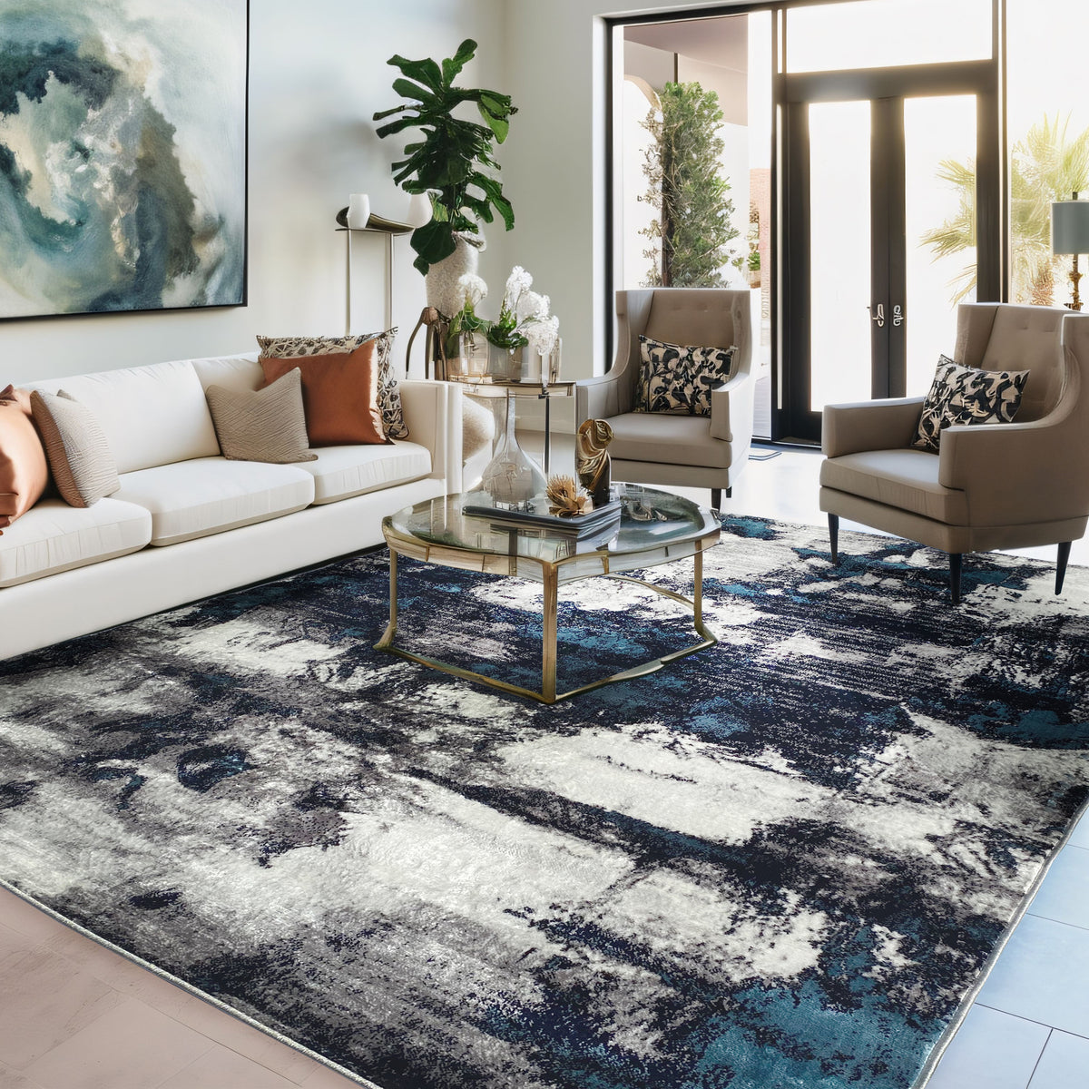 Persian Navy Blue Mottled Splatter Area Rug – La Rug Linens