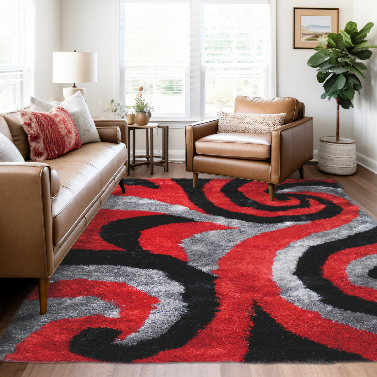 Optima Wild Side Red And Black Shag Area Rug – LA Rug Linens