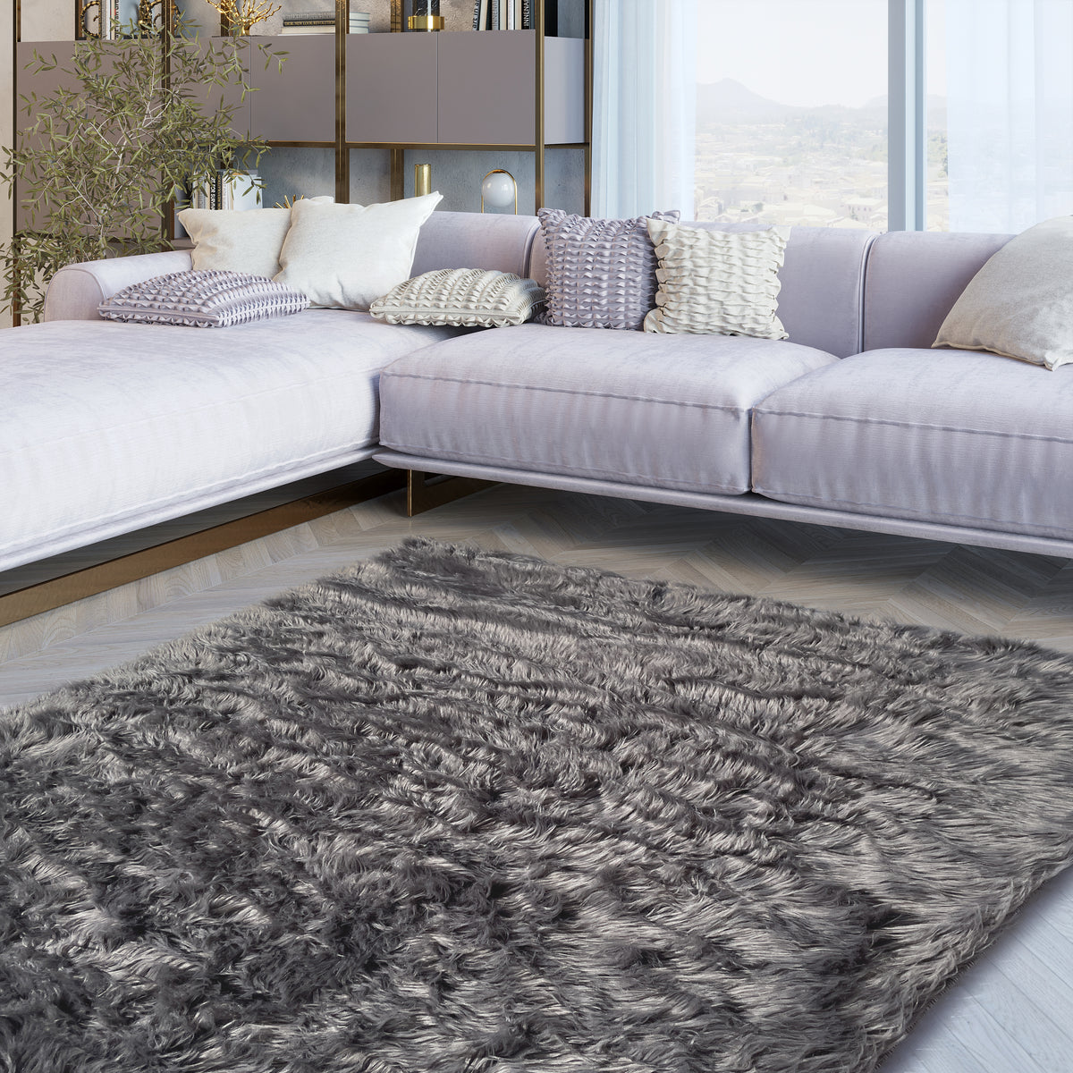 Sheepskin Dark Gray Faux Fur Shag Area Rug – LA Rug Linens