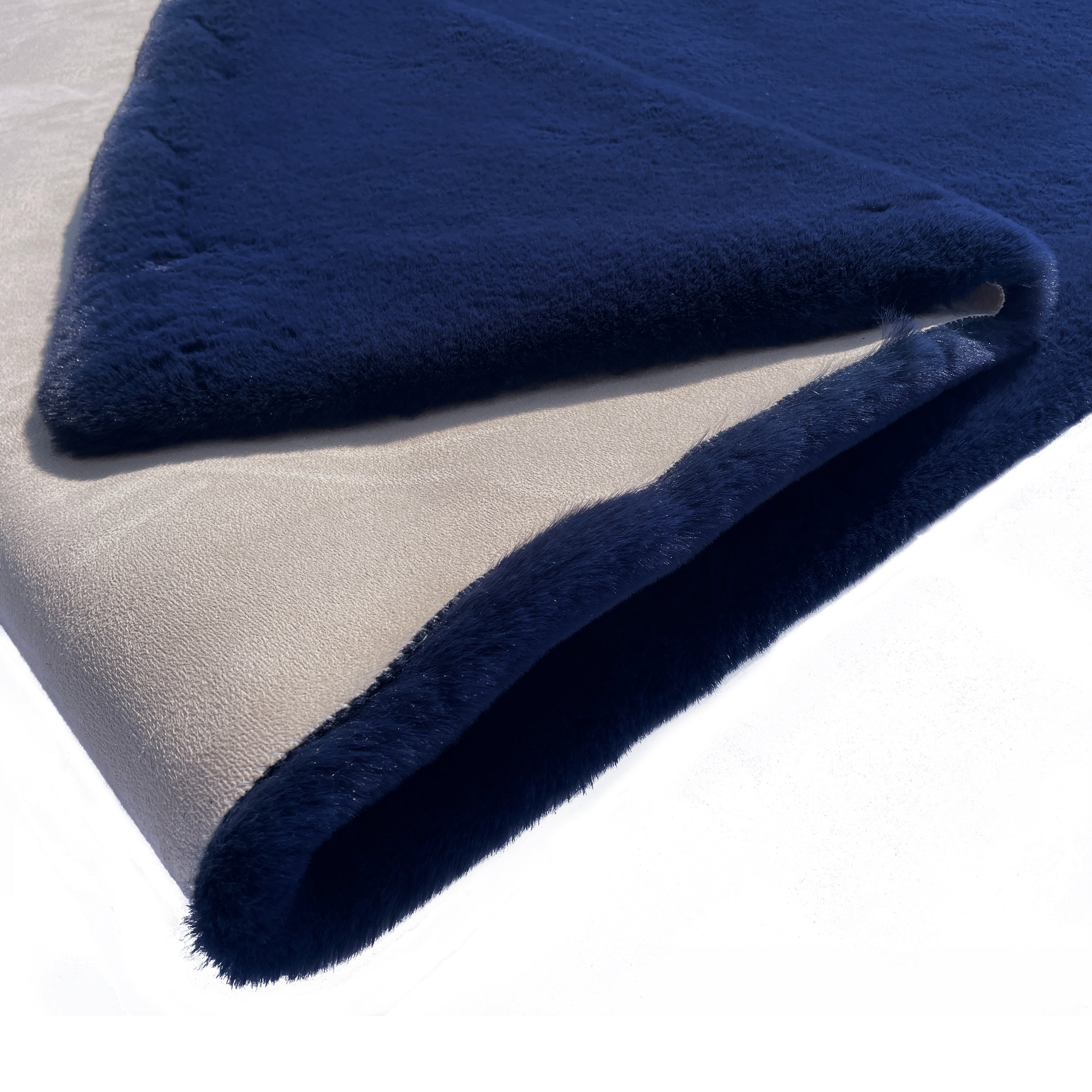 Luxury Chinchilla Navy Blue Faux Fur Plush Area Rug