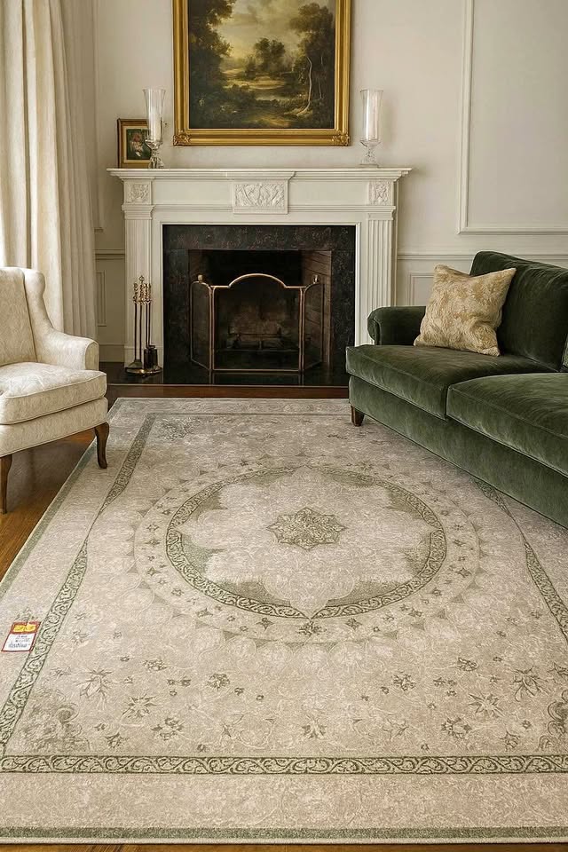 8x10 Green and Beige Silk Pile Traditional Medallion Area Rug – Elegan ...