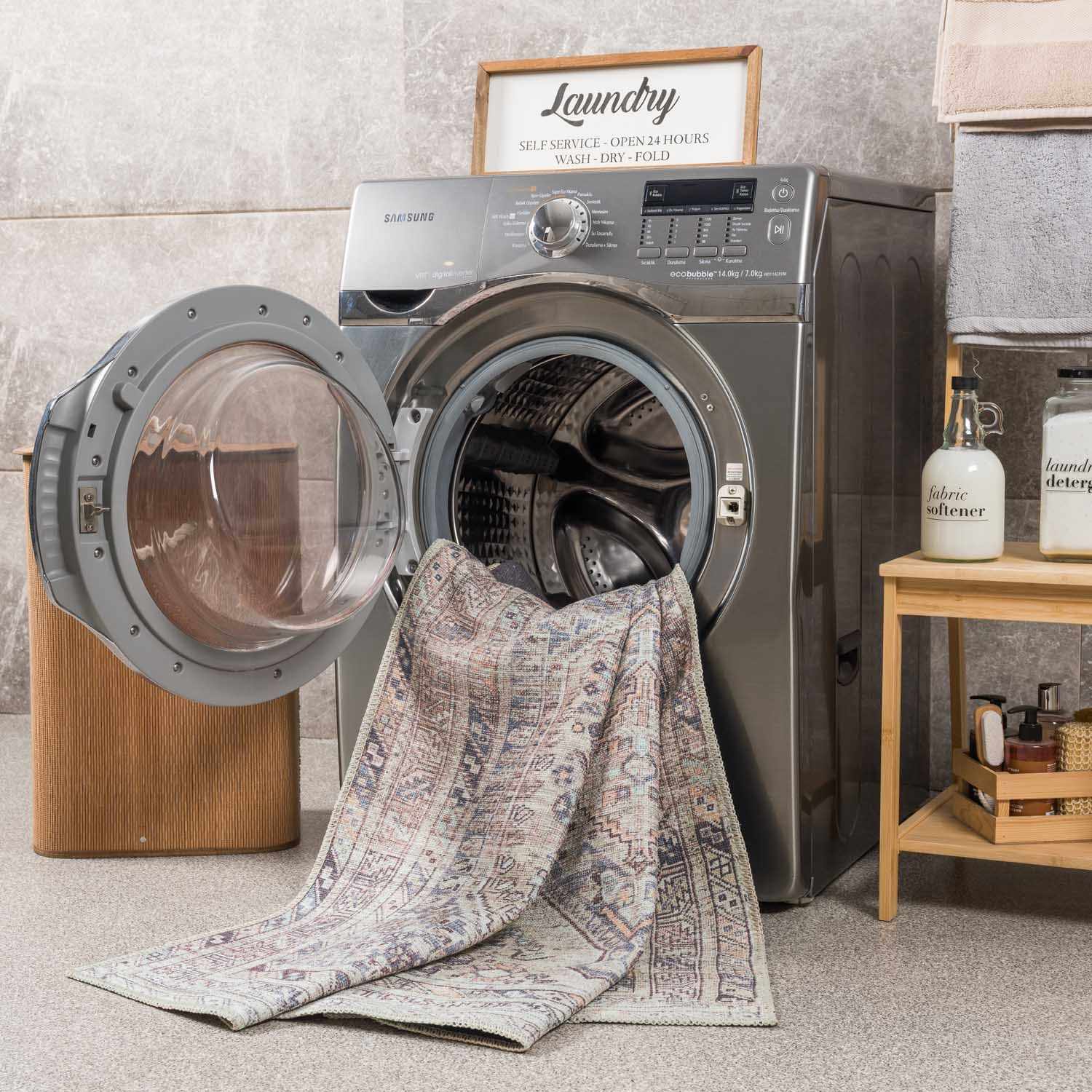 Barny Beige Flat Pile Washable Rug