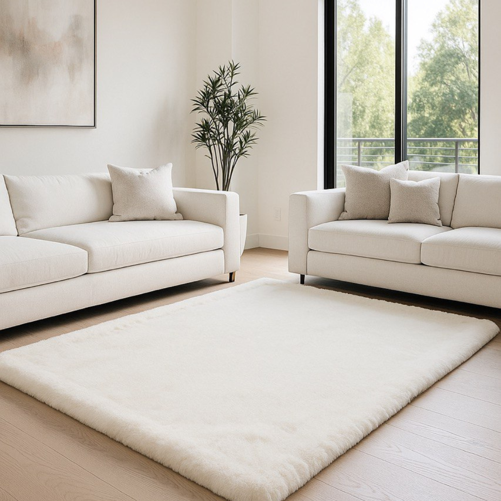 Faux Fur Rabbit Area Rug, Soft Plush Chinchilla Feel, Off White