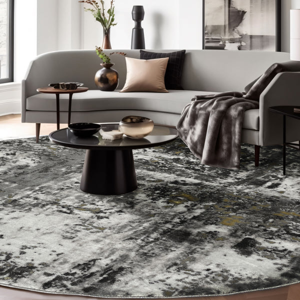 Fetish Gray and Yellow Modern Round Area Rug (FET-GRAYEL9647A)