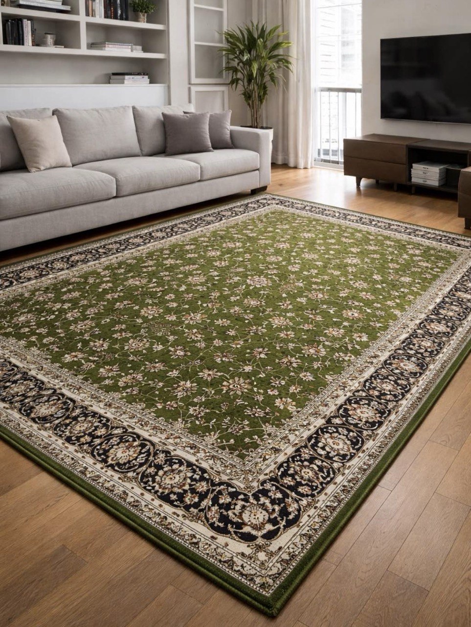 Isfahan Floral Vine Green Persian Area Rug | LA Rug Linens