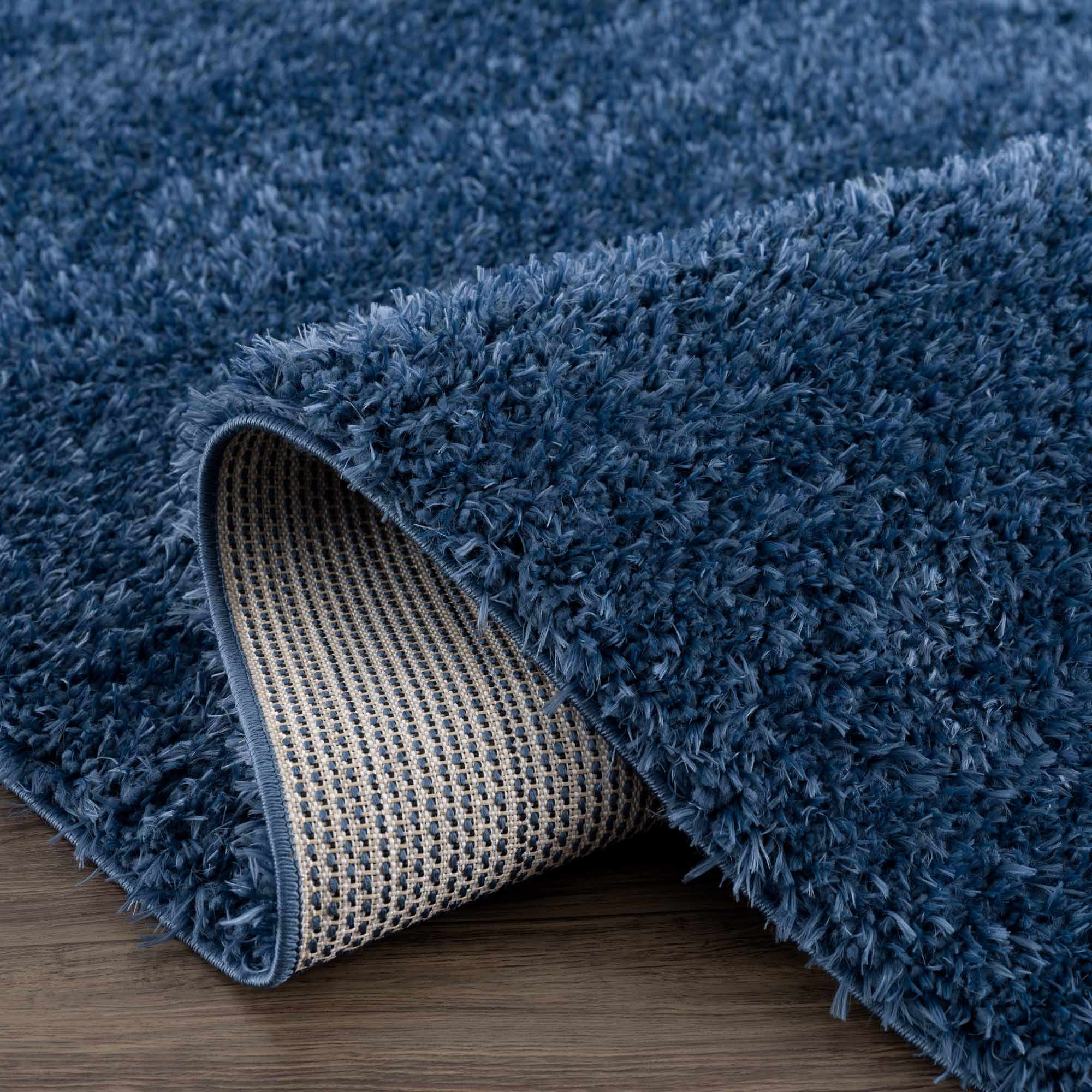 Faina Solid Dark Blue Shag Washable Area Rug - Clearance