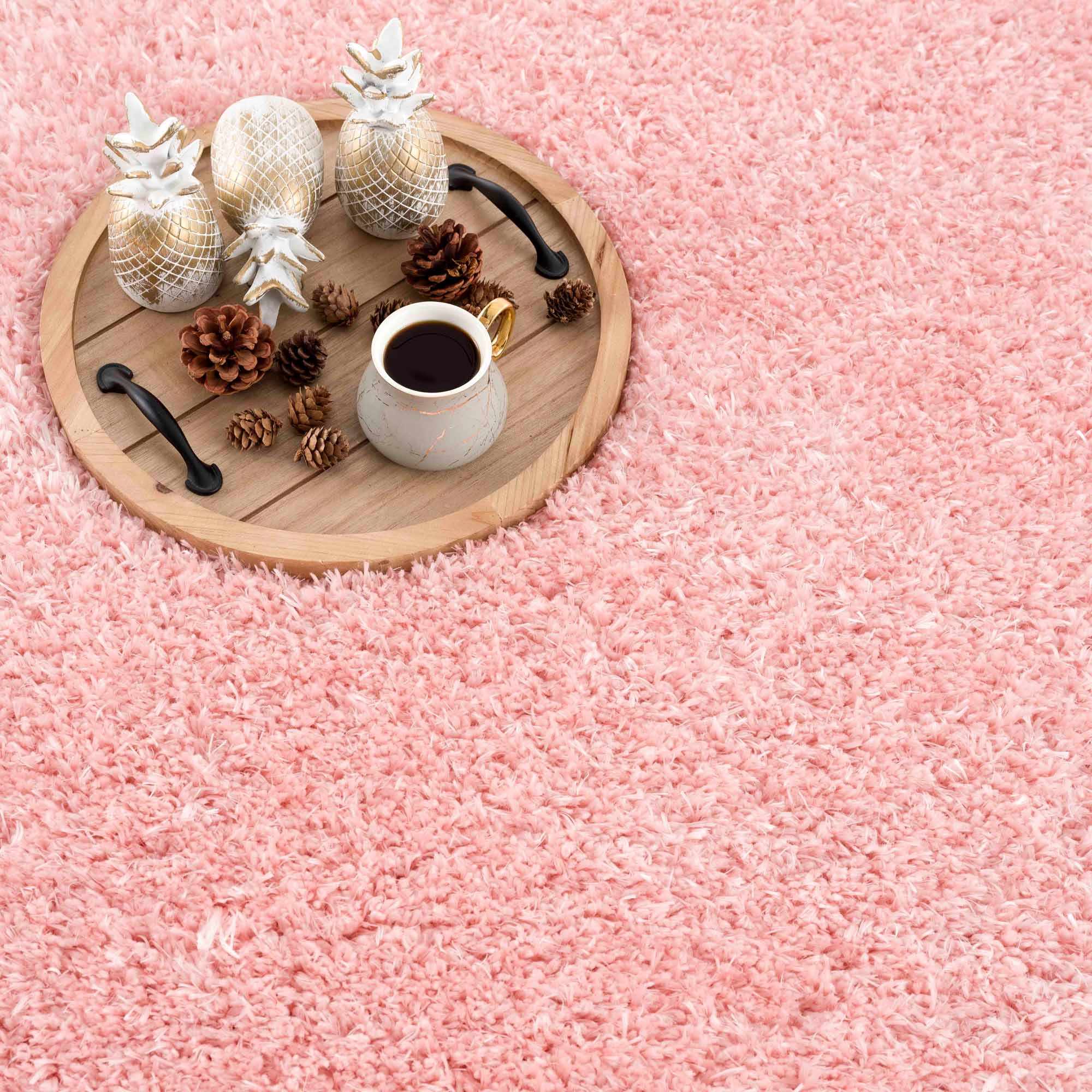 Faina Solid Pink Shag Washable Area Rug - Clearance