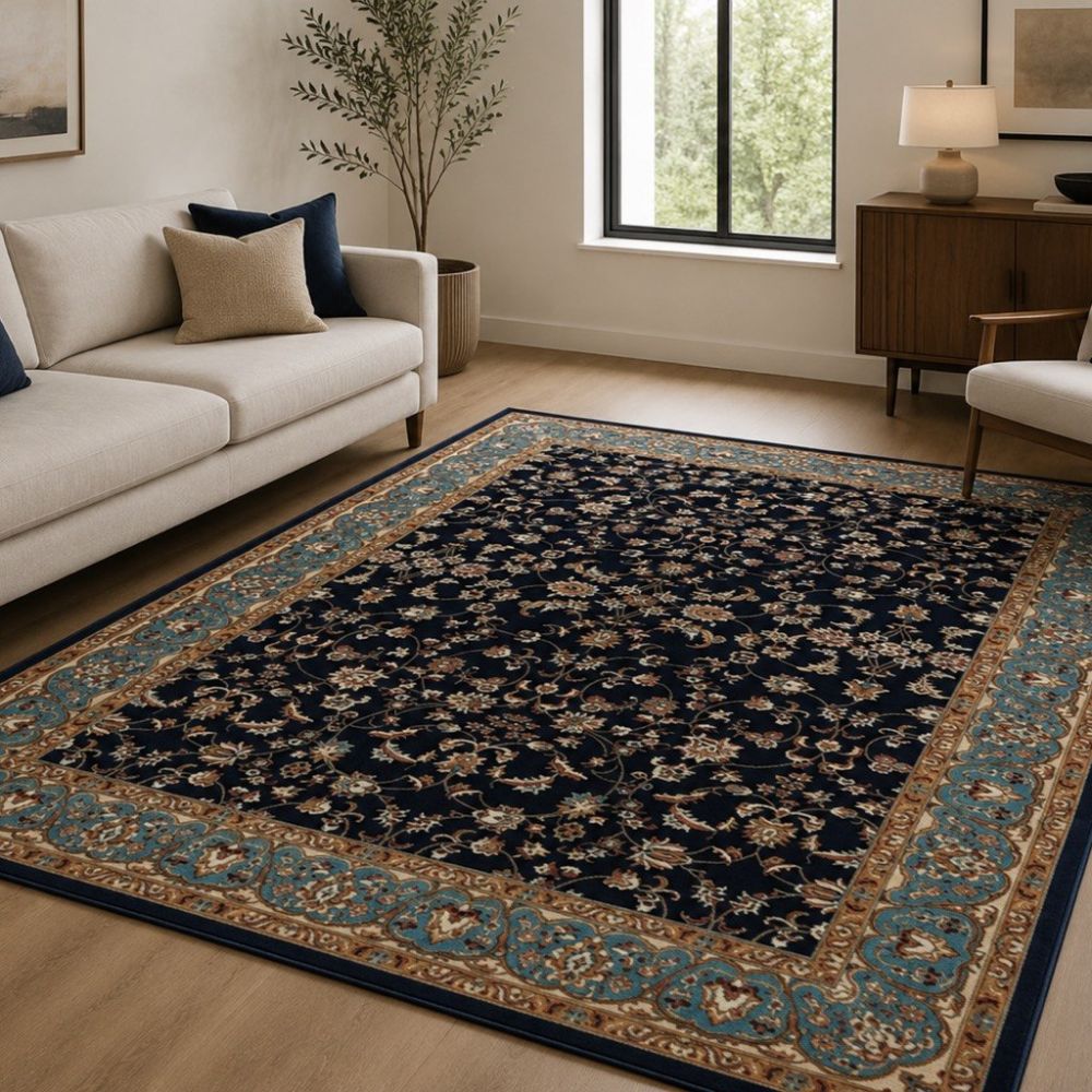 Isfahan Floral Vine Navy Blue Persian Area Rug | LA Rug Linens