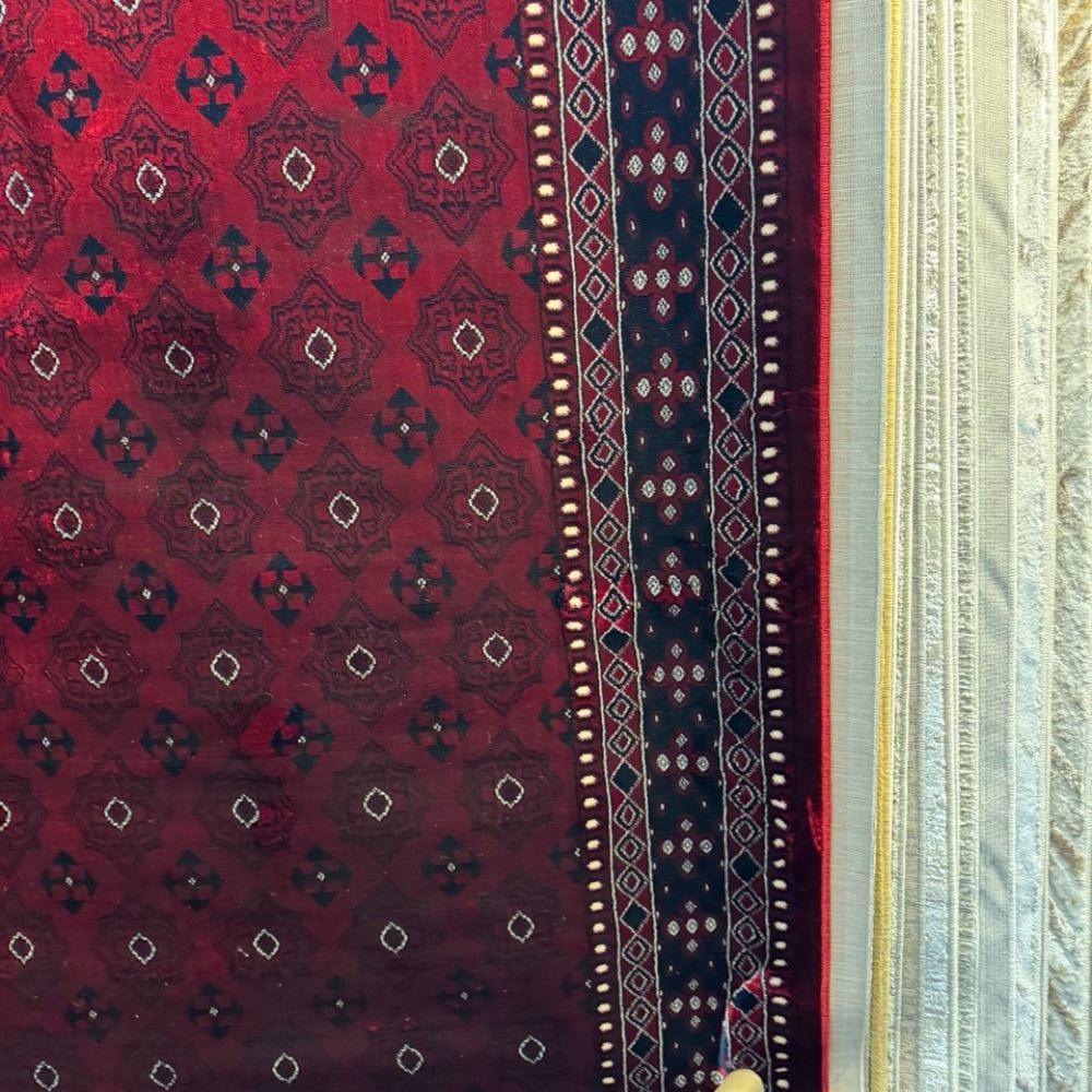 Isfahan Tribal Diamond Red Traditional Afghan Area Rug, Silk Pile