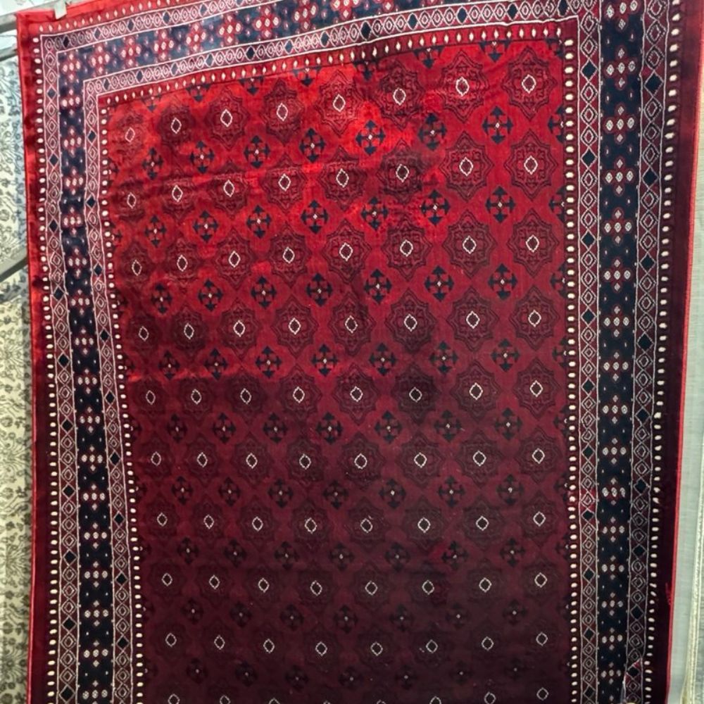 Isfahan Tribal Diamond Red Traditional Afghan Area Rug, Silk Pile