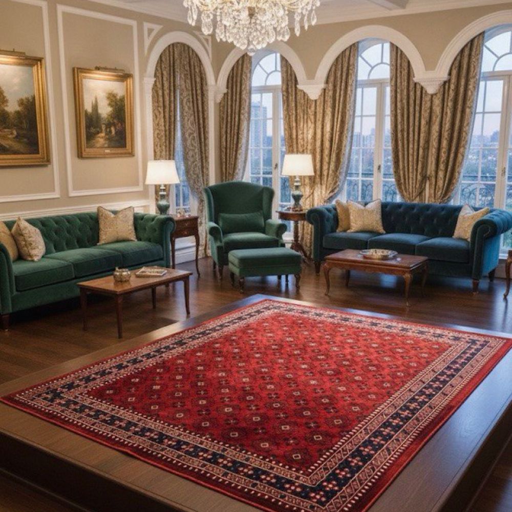 Isfahan Tribal Diamond Red Traditional Afghan Area Rug, Silk Pile