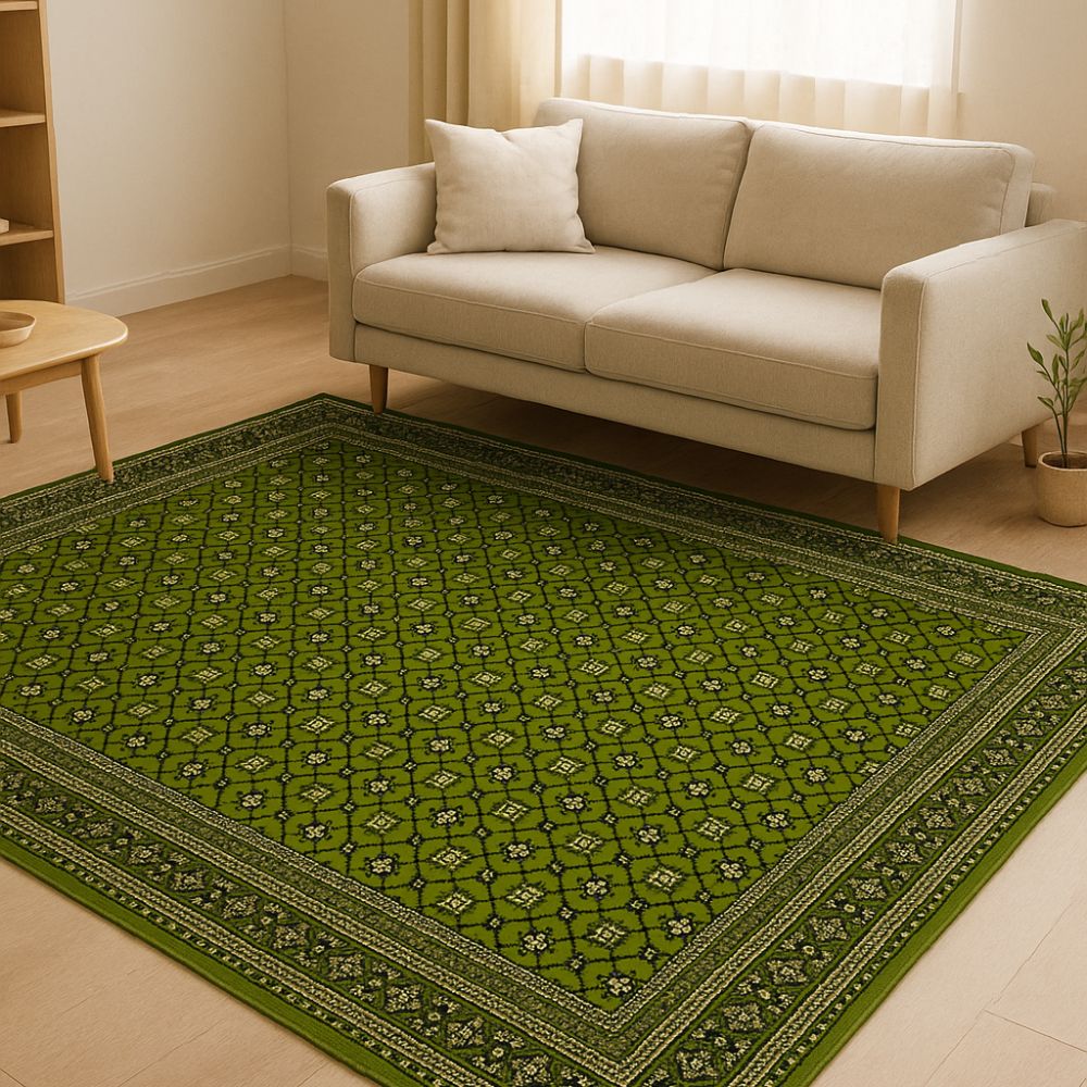 Traditional Isfahan Green Geometric Persian Area Rug Afghan Irani Design