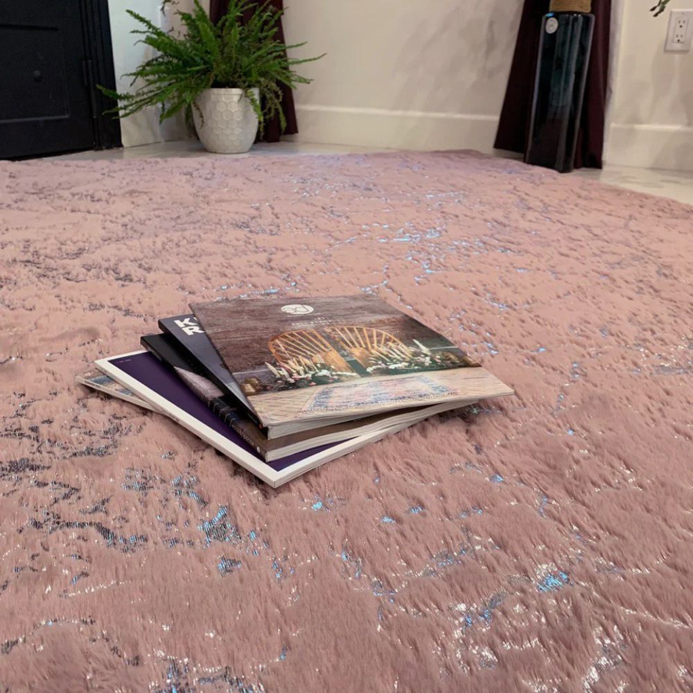 Metallic Rose Scattered Area Rug, Modern Marble Design