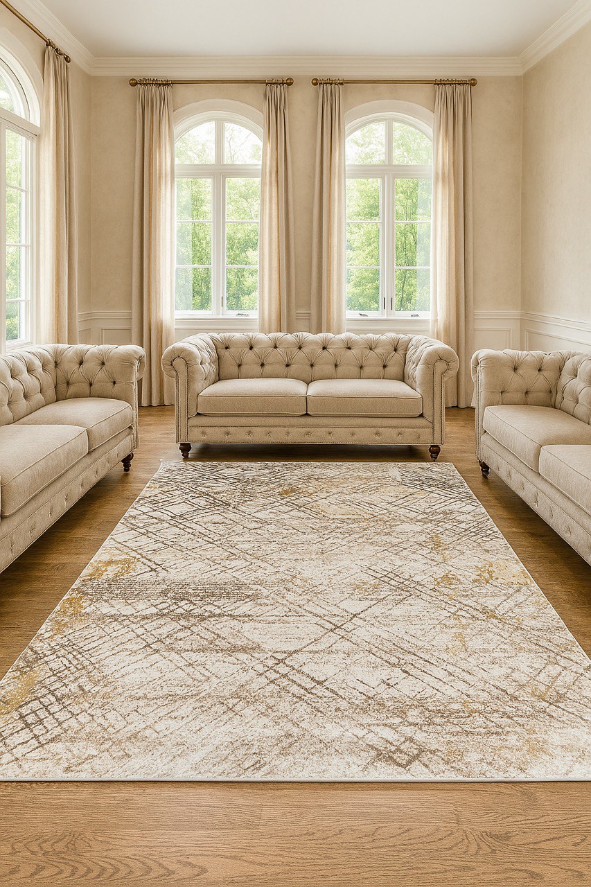 LA Rug Linens Abstract Modern Area Rug in Gray, Black and Gold Textured Design