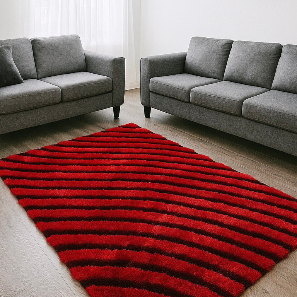 Simple Wave Dark Red And Light Red Shag Area Rug