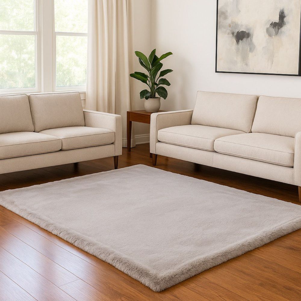 Faux Fur Rabbit Area Rug, Soft Plush Chinchilla Feel, Silver