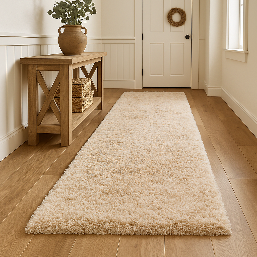 Romance Beige Solid Shag Area Rug
