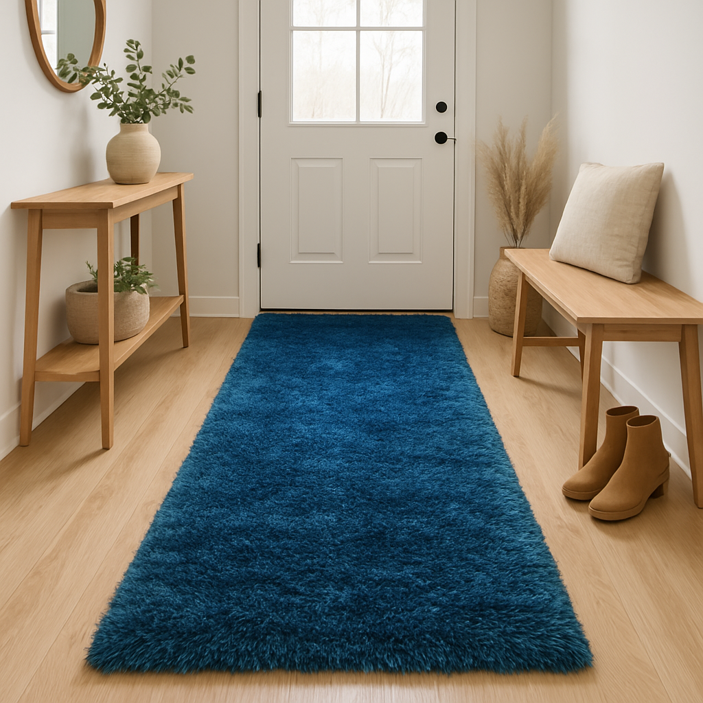 Romance Navy Blue Solid Shag Area Rug