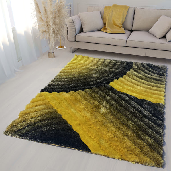 Swirl Black And Yellow Modern Shag Area Rug – LA Rug Linens