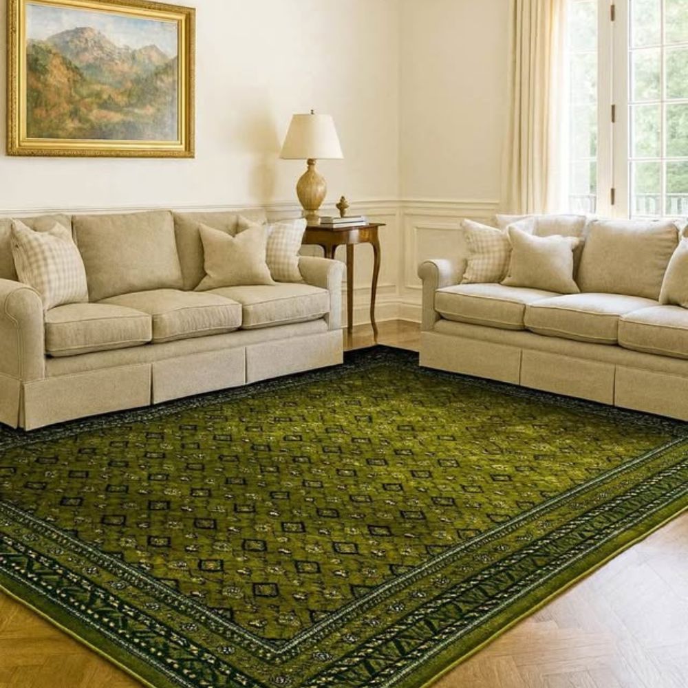 Traditional Isfahan Green Persian Area Rug, Afghan Irani Design