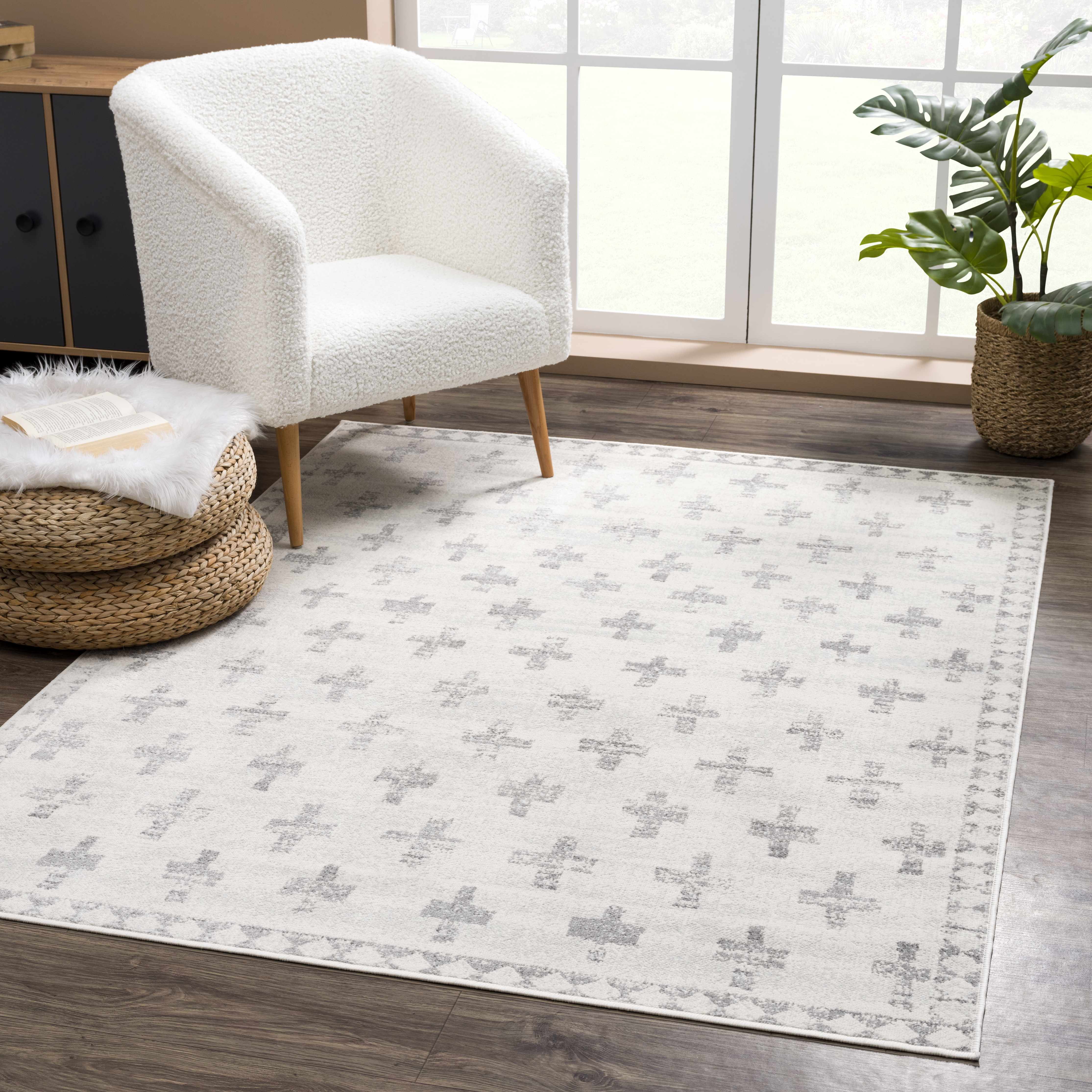 Tigris Swiss Cross Ivory&Gray Area Rug