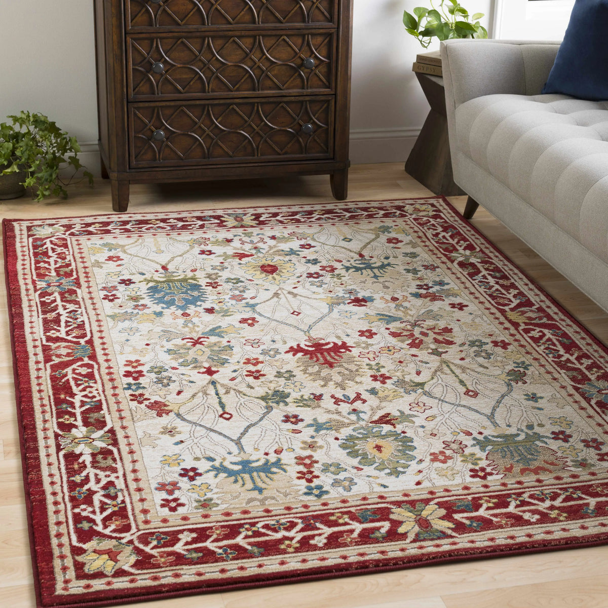 Neola White/Red Damask Area Rug – LA Rug Linens