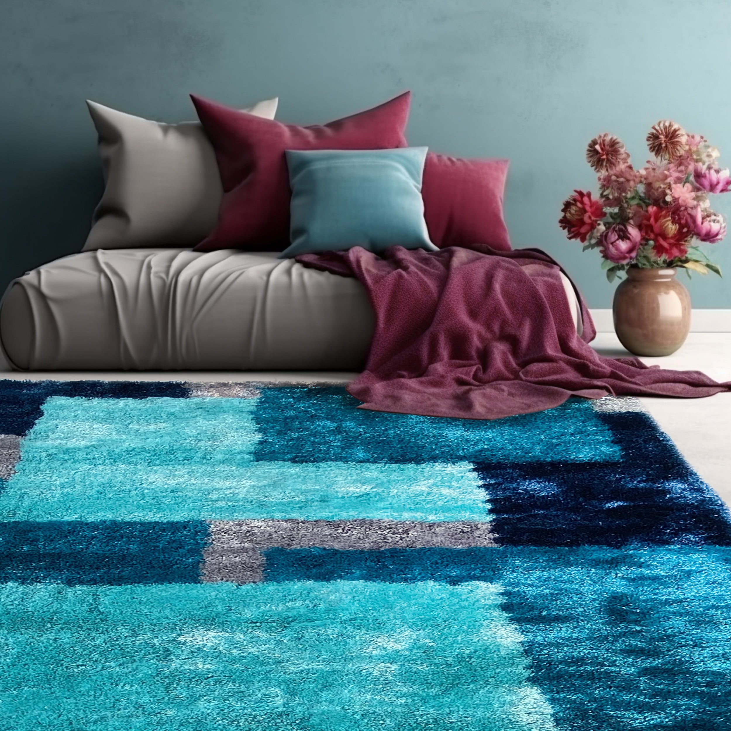 Optima Turquoise And Blue Shag Area Rug