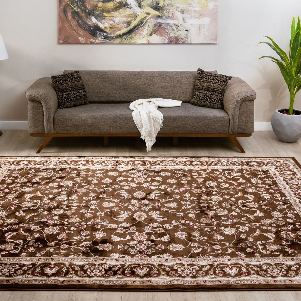 Isfahan Floral Vine Brown Persian Area Rug