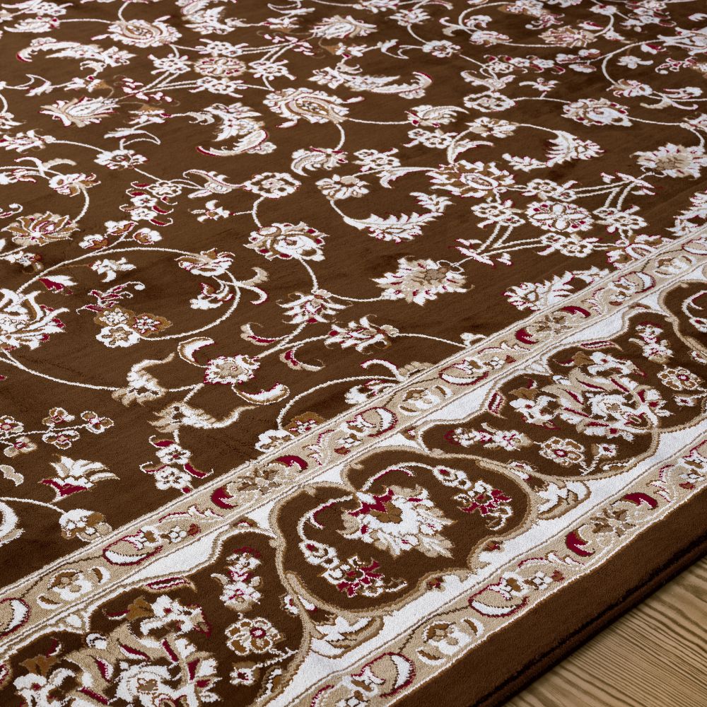 Isfahan Floral Vine Brown Persian Area Rug