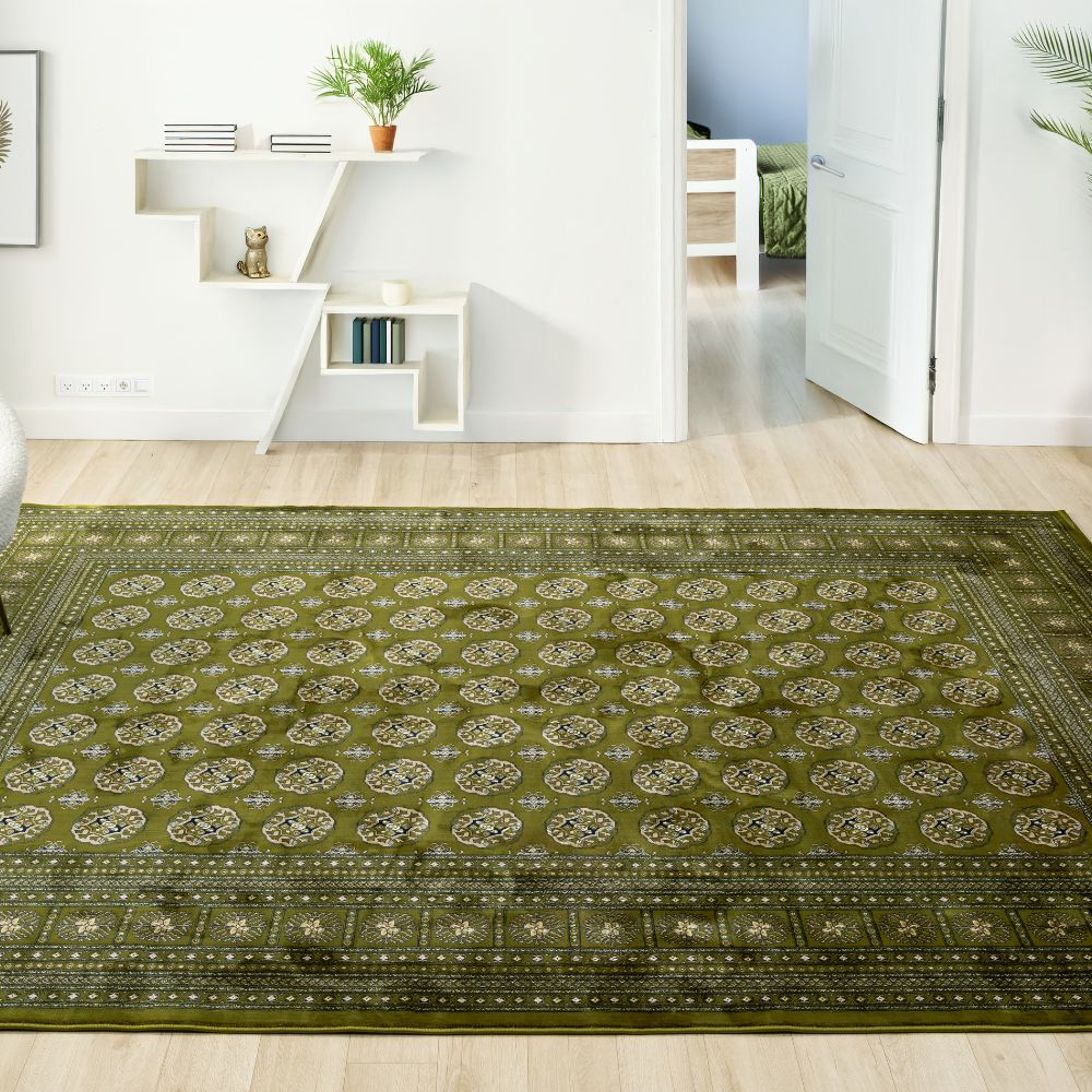 Isfahan Circular Medallion Green Traditional Afghan Area Rug
