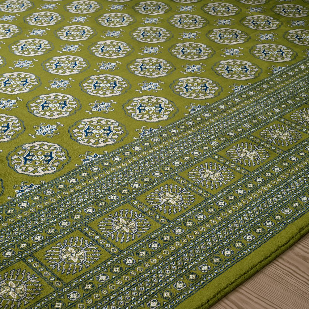 Isfahan Circular Medallion Green Traditional Afghan Area Rug