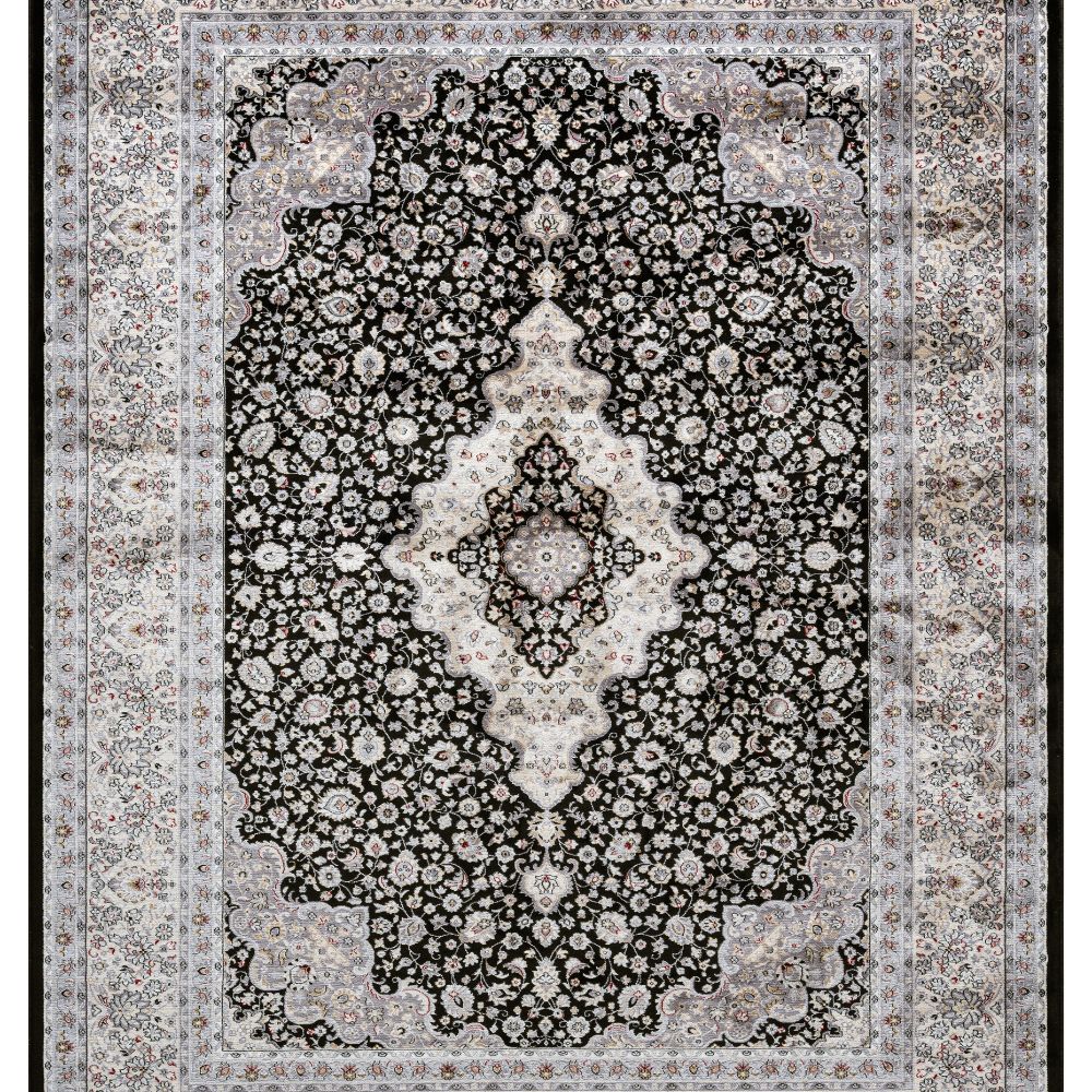 Isfahan Classic Medallion Black Traditional Persian Afghan Area Rug