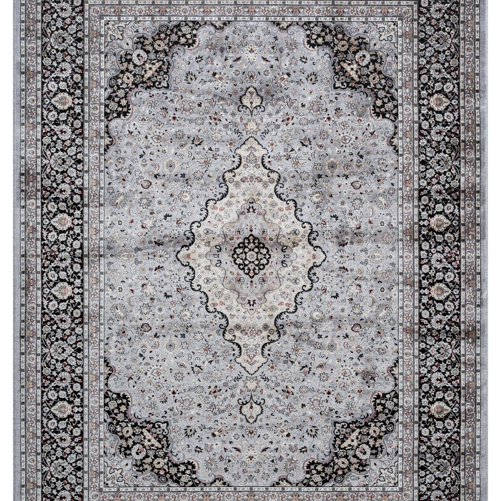 Isfahan Classic Medallion Gray Traditional Persian Afghan Area Rug, Silk Pile