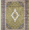 Isfahan Classic Medallion Green Traditional Persian Afghan Area Rug, Silk Pile