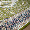 Isfahan Classic Medallion Green Traditional Persian Afghan Area Rug, Silk Pile