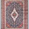 Isfahan Classic Medallion Navy Blue Traditional Persian Afghan Area Rug, Silk Pile