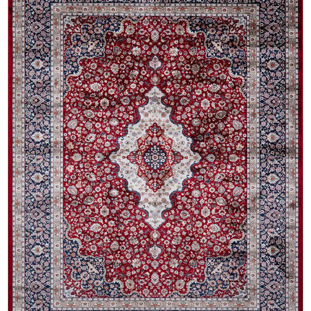 Isfahan Classic Medallion Red Traditional Persian Afghan Area Rug, Silk Pile