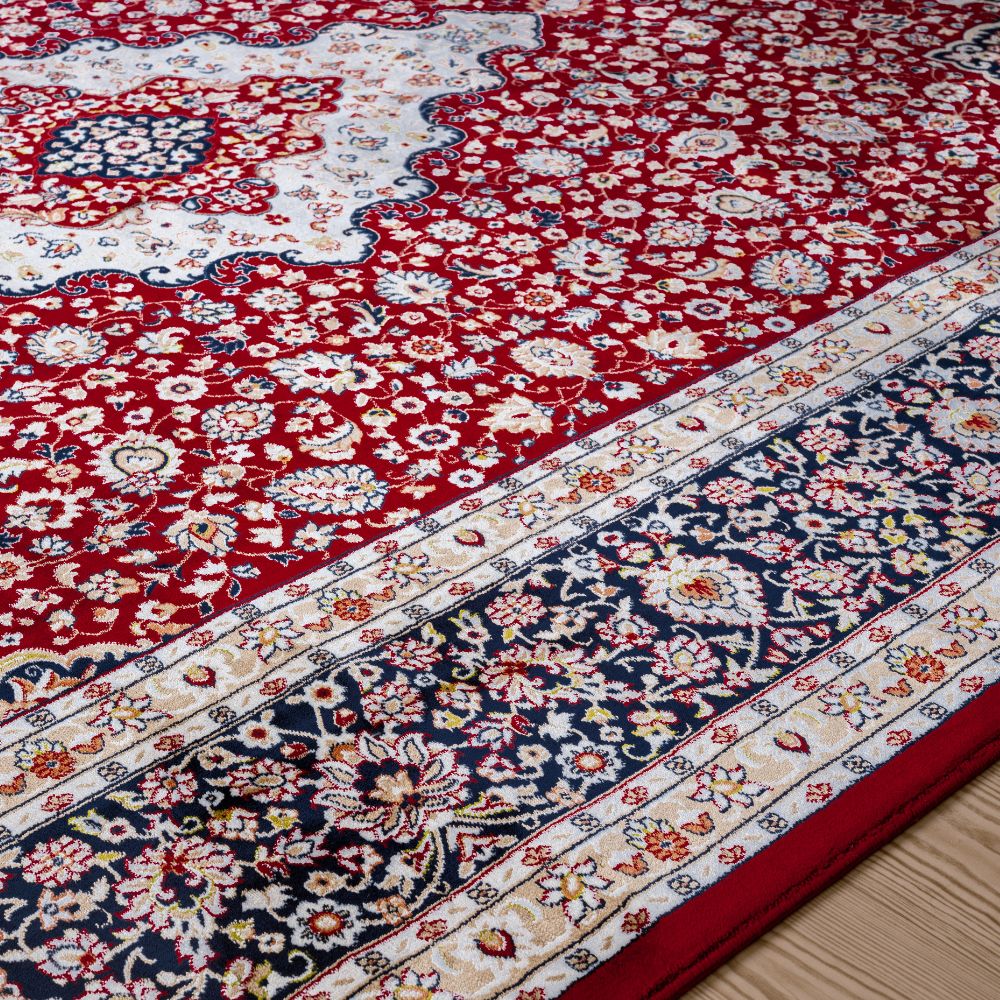 Isfahan Classic Medallion Red Traditional Persian Afghan Area Rug, Silk Pile