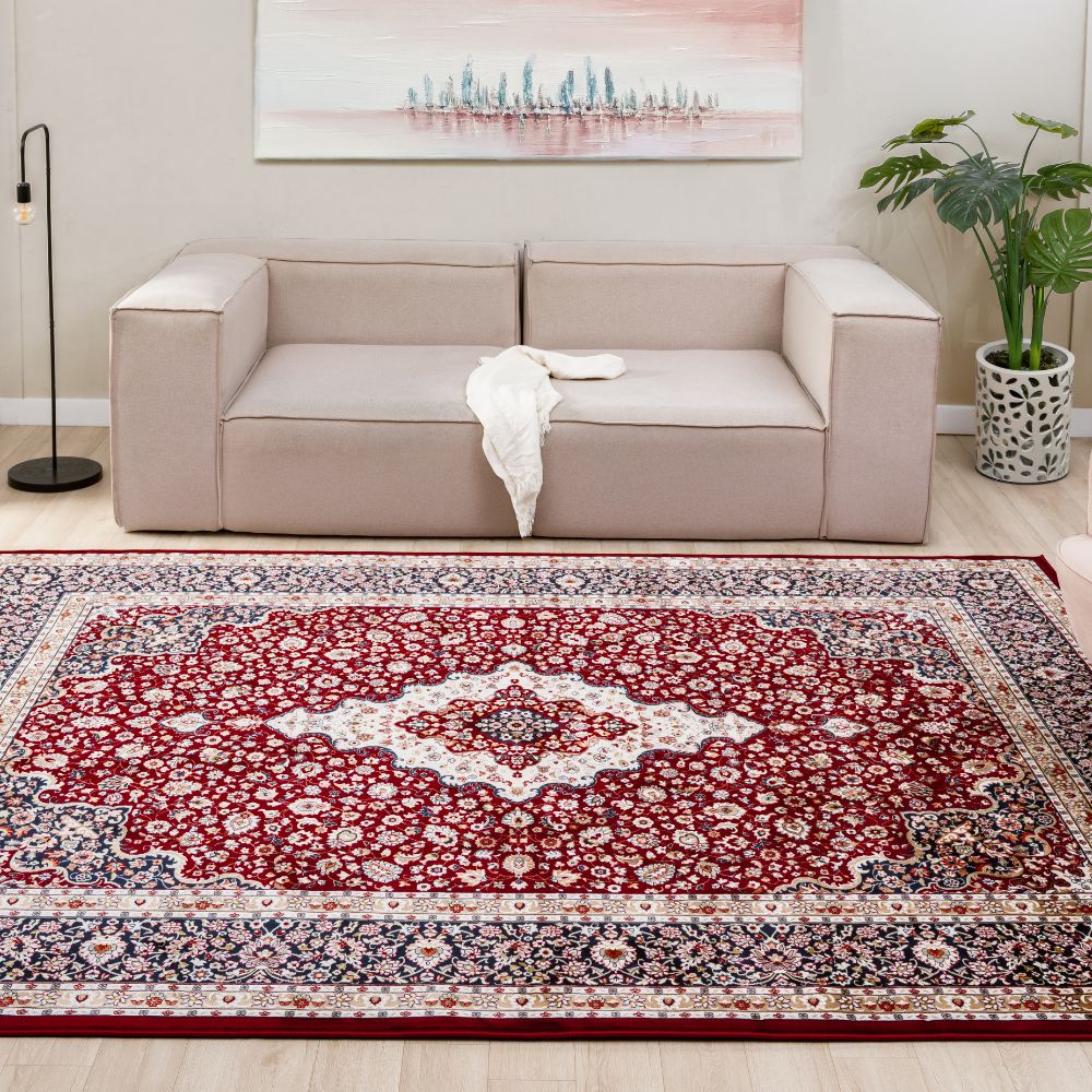 Isfahan Classic Medallion Red Traditional Persian Afghan Area Rug, Silk Pile