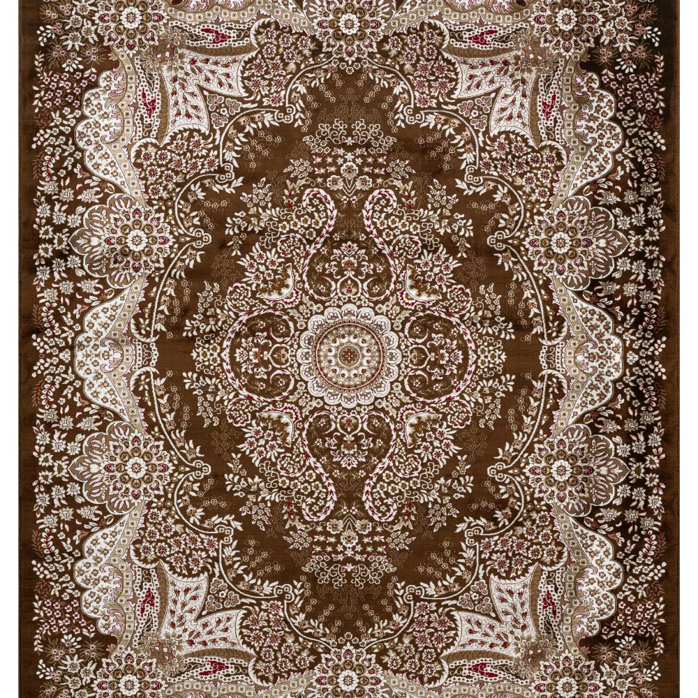 Isfahan Floral Medallion Brown, Afghan Area Rug, Silk Pile