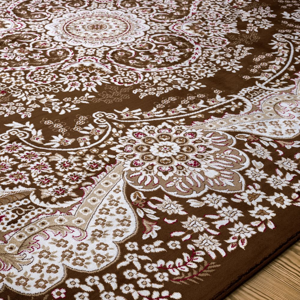 Isfahan Floral Medallion Brown, Afghan Area Rug, Silk Pile