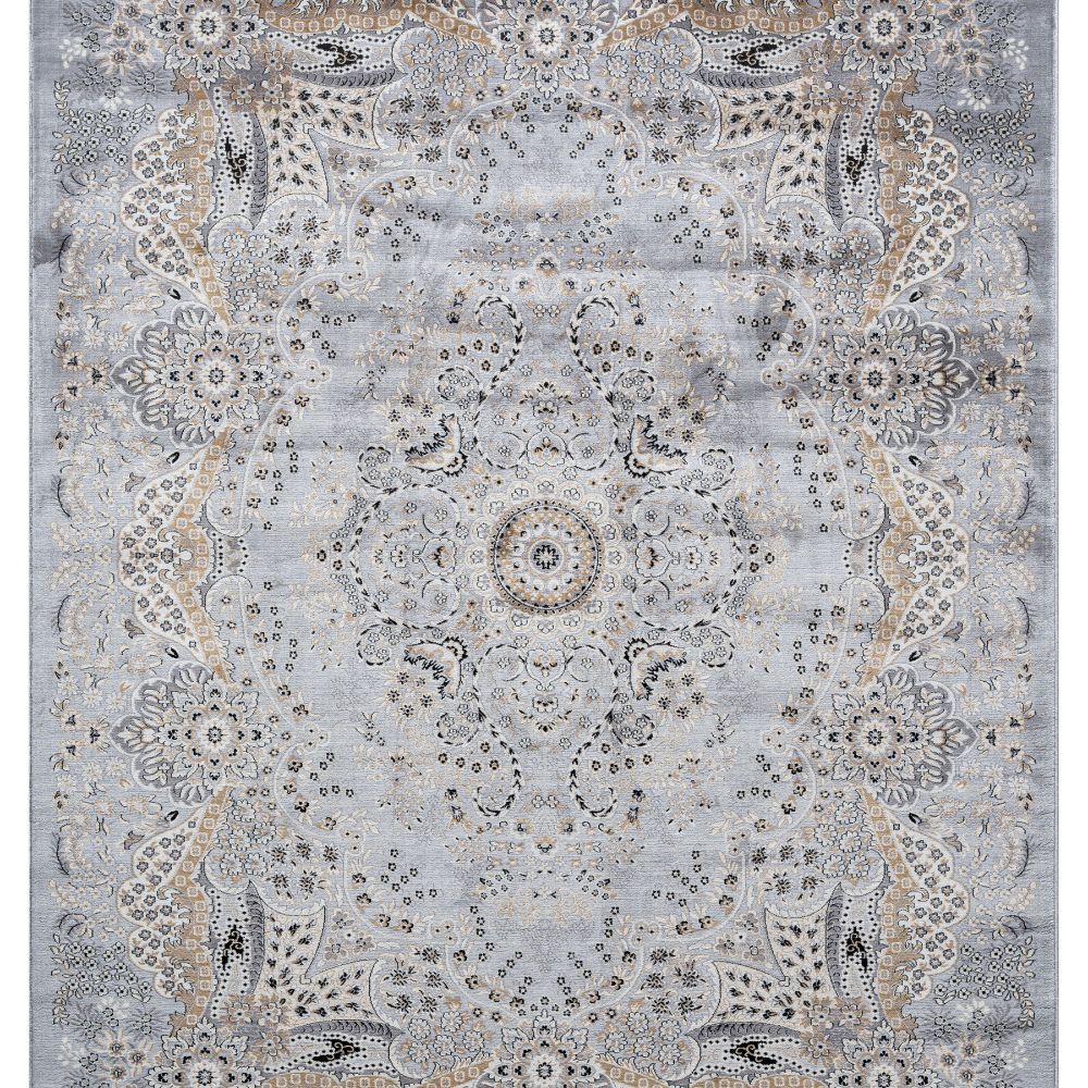 Isfahan Floral Medallion Gray, Afghan Area Rug, Silk Pile