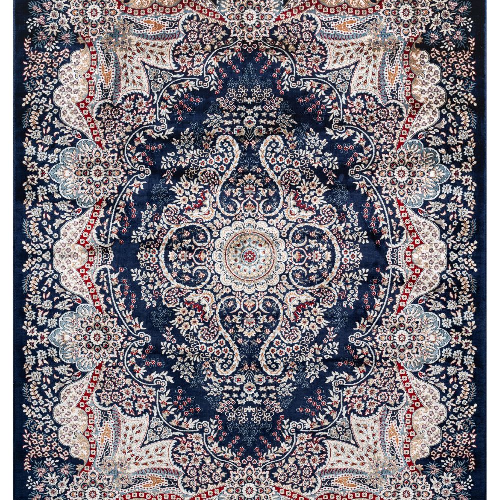 Isfahan Floral Medallion Navy, Afghan Area Rug, Silk Pile