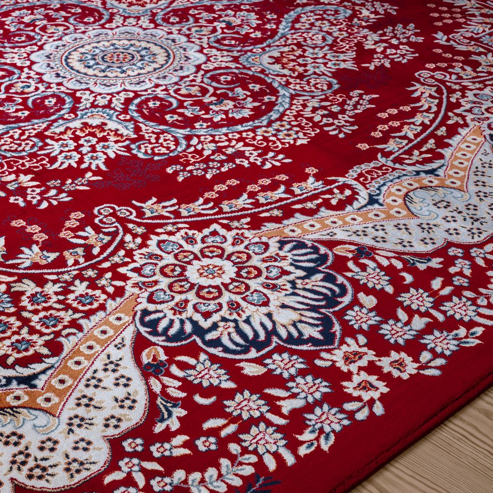 Isfahan Floral Medallion Red, Afghan Area Rug, Silk Pile
