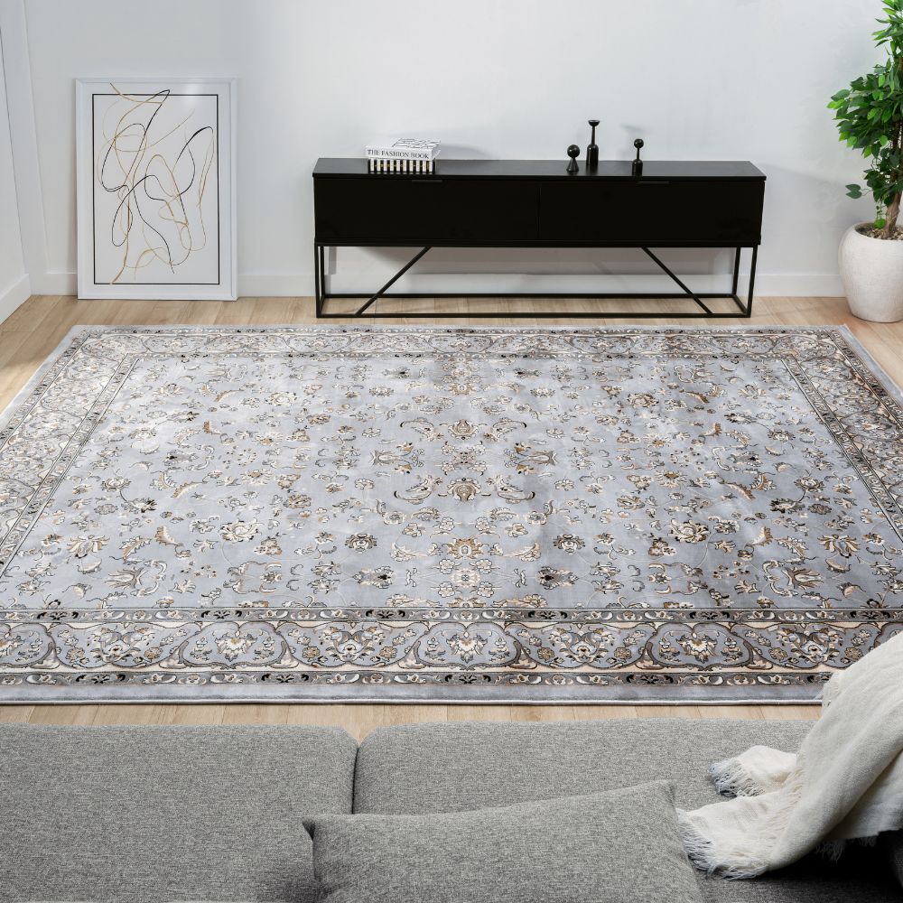 Isfahan Floral Vine Gray Persian Area Rug