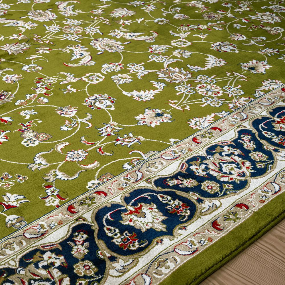 Isfahan Floral Vine Green Persian Area Rug