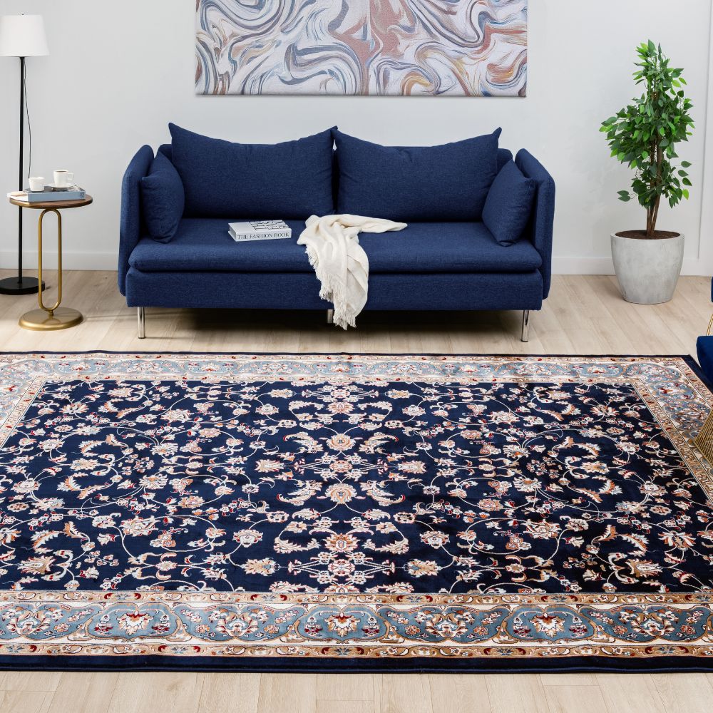 Isfahan Floral Vine Navy Blue Persian Area Rug