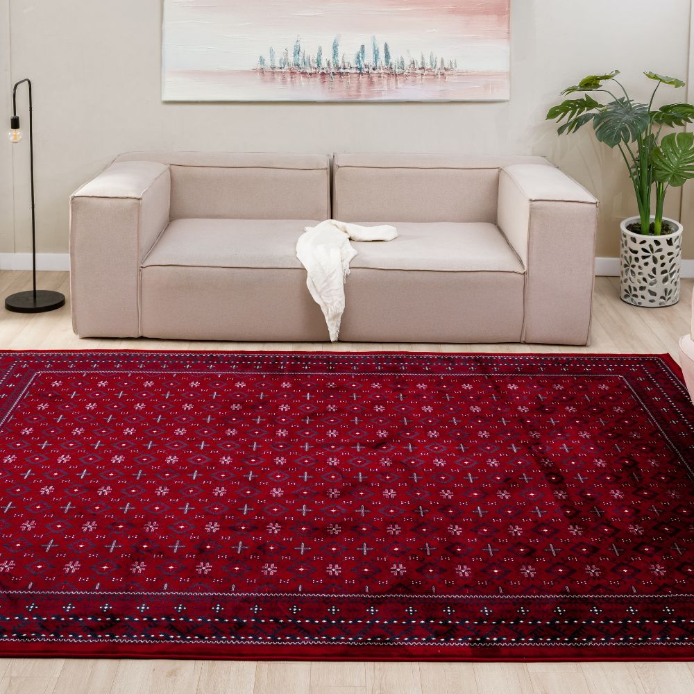 Isfahan Geometric Lattice Red Traditional Irani Area Rug