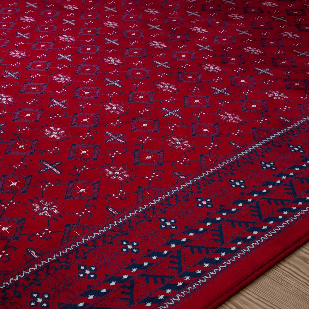 Isfahan Geometric Lattice Red Traditional Irani Area Rug