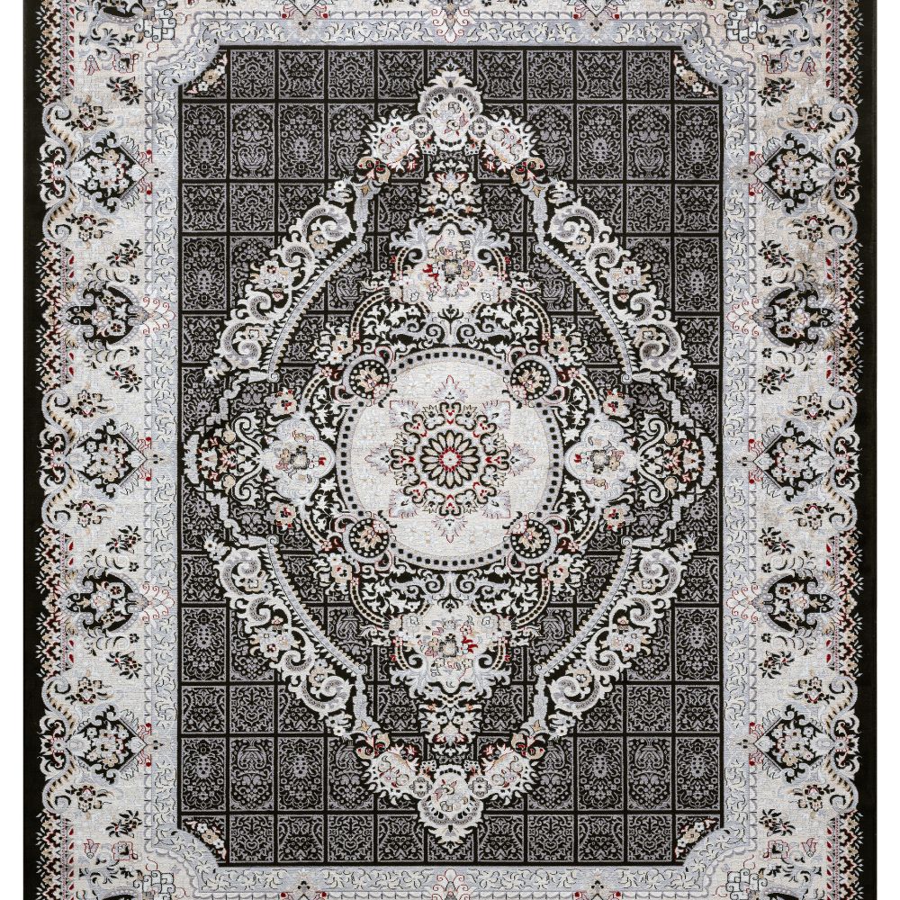Isfahan Grand Legacy Medallion Black, Persian Afghan Silk Pile Area Rug